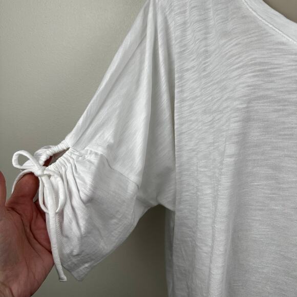 Talbots Slubbed Knit Top Shirt Cotton Modal Tie Detail White 3XP Petite Classic - Picture 4 of 11